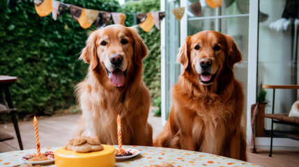 Two dogs at their owner's birthday party