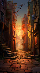 Fototapeta premium Cool illustrated side street, side street, beautiful illustrated street
