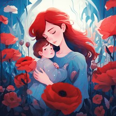 Obraz na płótnie Canvas Happy Mother's day, beautiful young woman with child girl in poppy field. happy family having fun in nature. outdoor portrait in poppies. mother with daughter. spring time