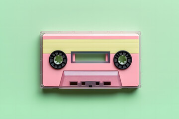 Retro cassette tape. Vintage technology concept. 80s 90s style, nostalgic music.