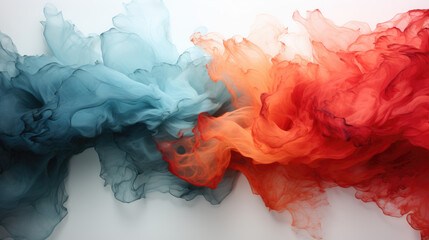 Red orange and blue inks fusion background