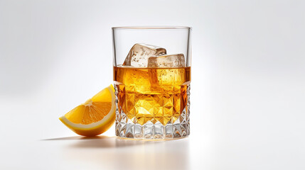 short Glass Highball Cocktail Rum and Coke Bourbon on the rock with lemon Slice white background