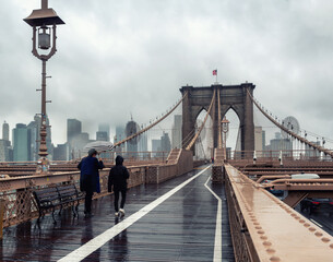 Brooklyn Bridge at rainy day in New York. USA - 730362224