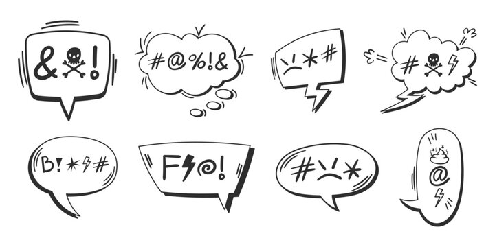 Swear speech bubble Collection. Censored text in dialogue chat box. Comics style vector illustration.