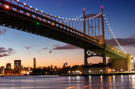 Triborough Bridge or Robert F. Kennedy Bridge, at night, in Astoria, Queens, New York. USA