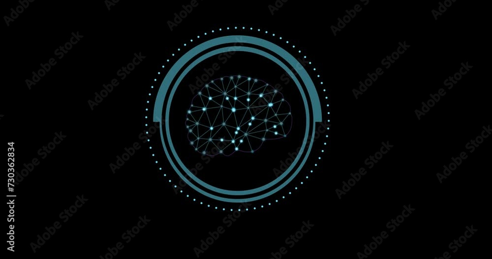 Aufkleber animation of human brain and ai data processing over black background