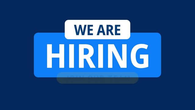 creative animation text video we are hiring join our team on blue background