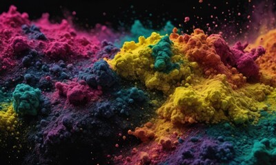 Obraz premium Powder Nebula: Captivating Micro View of Beautiful Colorful Particles on a black background 