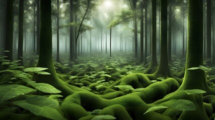 Rain forest landscape, World Forest Day: Celebrating Nature's Beauty and Biodiversity, giant oak tree, landscape