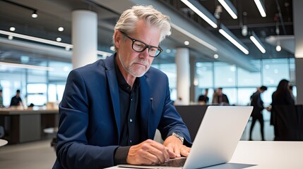 A man uses laptops for indoor work purposes. Web user on the net. Online meeting. Mobile employee at work. A businessman or entrepreneur. Illustration for cover, brochure, advertising or presentation.