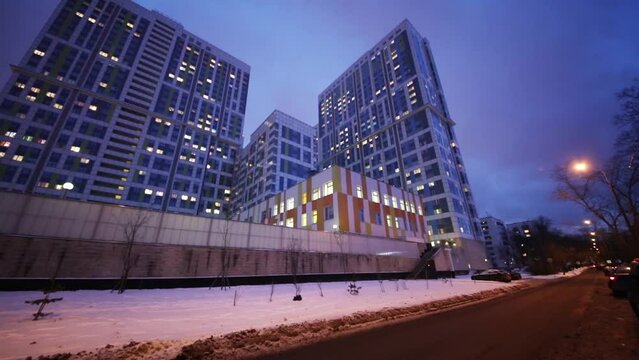  Residential complex Bogorodskiy at evening, there are 1870 apartments of improved planning with area from 41.9 to 112.8 square meters.