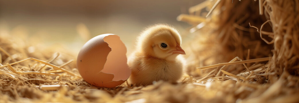 Baby chicks are hatching from eggs.