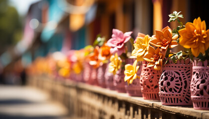 A vibrant collection of multi colored flowers in a large vase generated by AI