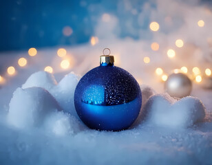 Blue Christmas balls with decoration on shiny background
