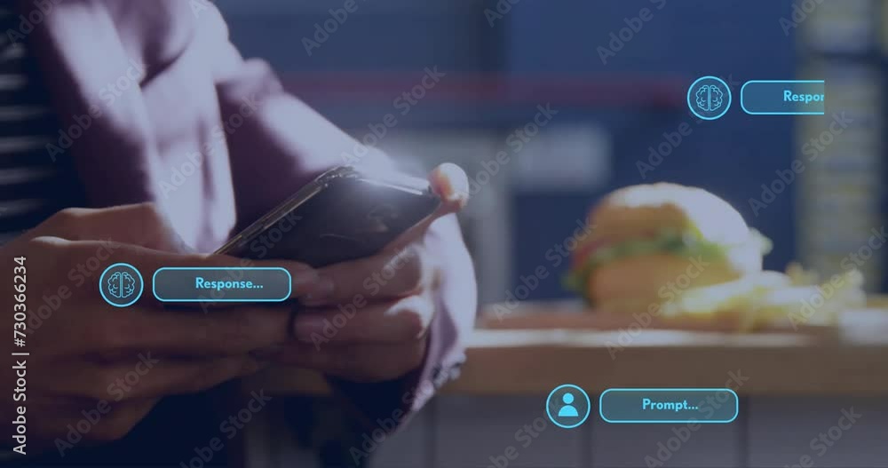 Poster animation of ai data processing over caucasian man using smartphone