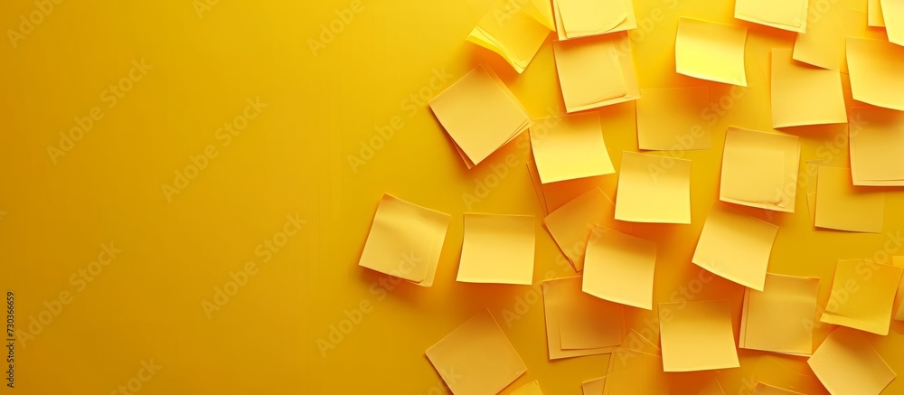 Poster yellow isolated office board with post-it notes and space for copying.