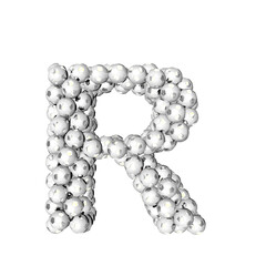 Symbol made from silver soccer balls. letter r