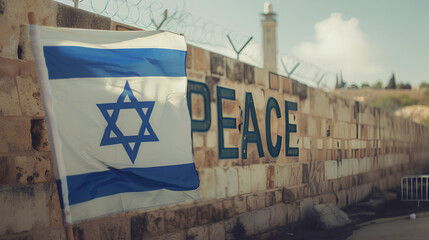 Fototapeta premium Israeli flag with the word 