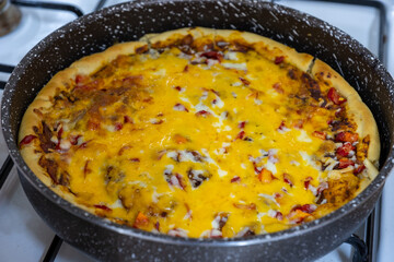 margherita Pizza full of cheese with crusty face