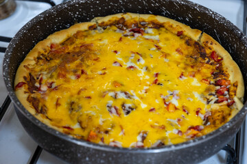 margherita Pizza full of cheese with crusty face