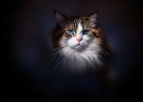 Beautiful young healthy Ragdoll cat isolated on a black background.