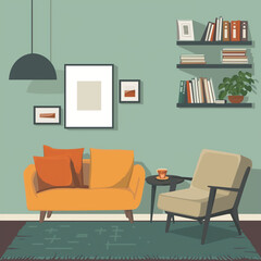 illustration of living room with sofa in flat vector design