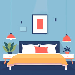 illustration of a bedroom room with a bed in flat vector design
