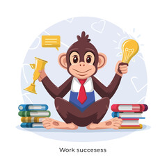 2d vector illustration colorful  animal monkey  business , TRAINING and study work hard successes 