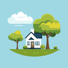 Fototapeta premium illustration of a house with a tree in flat vector design