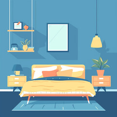 illustration of a bedroom room with a bed in flat vector design