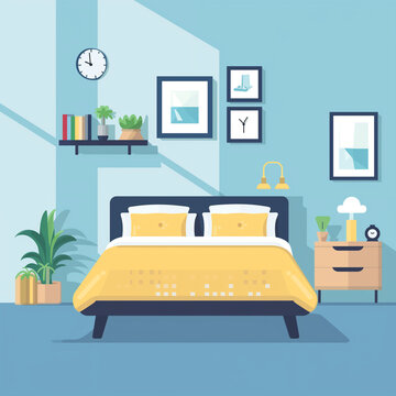 illustration of a bedroom room with a bed in flat vector design