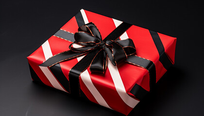 A shiny black gift box, wrapped with love and celebration generated by AI