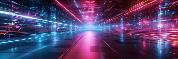 Futuristic neon void, a vision of high-tech lines in a realm of advanced cyberspace - obrazy, fototapety, plakaty