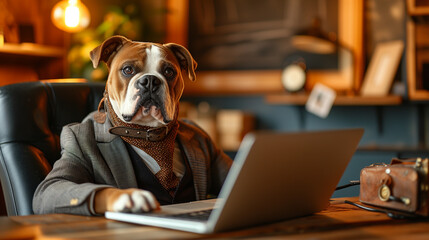 business attire desk dog
