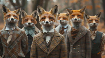 fashionable fox socializing outdoors