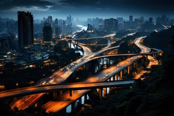 Obraz premium aerial shot of highway in modern town, Birds Eye , drone view , travel , business , transportation, development concept.