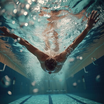 swimmer diving into Olympic pool