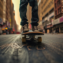 street skateboarding, cityscape backdrop