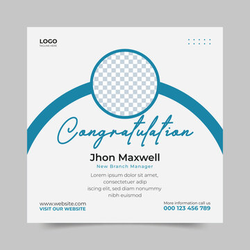 Job Congratulation Social Media Post. Dgital Agency Promotion Post. Business Flyer Template Design. Congratulation Social Media Template Design Ehite And Blue Post Design