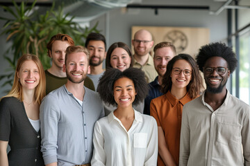 Group of diverse business people smiling happily in an office portrait