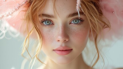 Fototapeta premium Beautiful Young Woman Bunny Ears, Background HD, Illustrations
