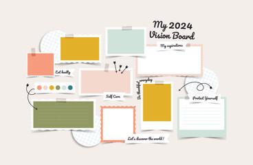 Vector photo collage template moodboard pictures grids vector illustration, vision board  © Lunny Wind