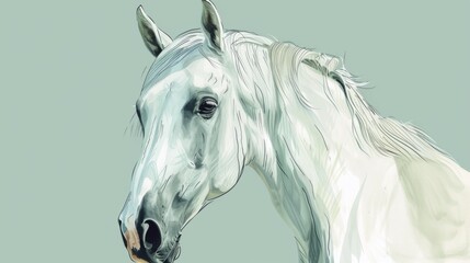 A close up of a white horse's head