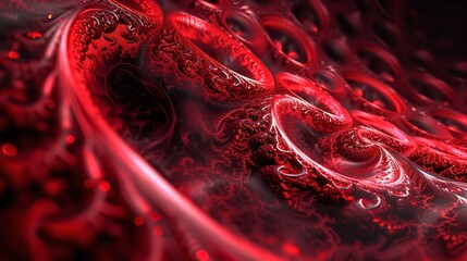 3D Rendering Abstract Red Fractal Light Background

