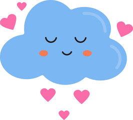 Cute cloud with hearts in kawaii style. Smiling cloud. Nursery element, decoration for baby invitation, card, gender review party, baby shower.