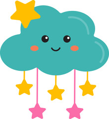 Cute cloud with stars. Smiling cloud. Cute nursery element.