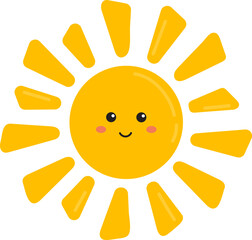 Cute little sun, smiling sunny. Morning.  Good warm weather. Summer, spring.  For kids cards, invitation. Nursery element.