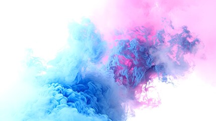 Blue and Pink Smoke in the Air on a White Background

