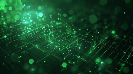 Obraz premium Neon green data streaming in computer motherboard circuit chip. Network technology internet concept wallpaper. Matrix design.