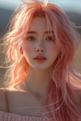 Fototapeta premium Beautiful young girl with pink hair